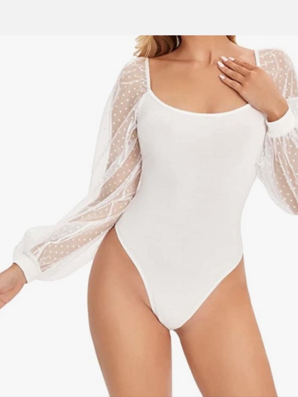 Women's mesh Puff long sleeve Bodysuit
